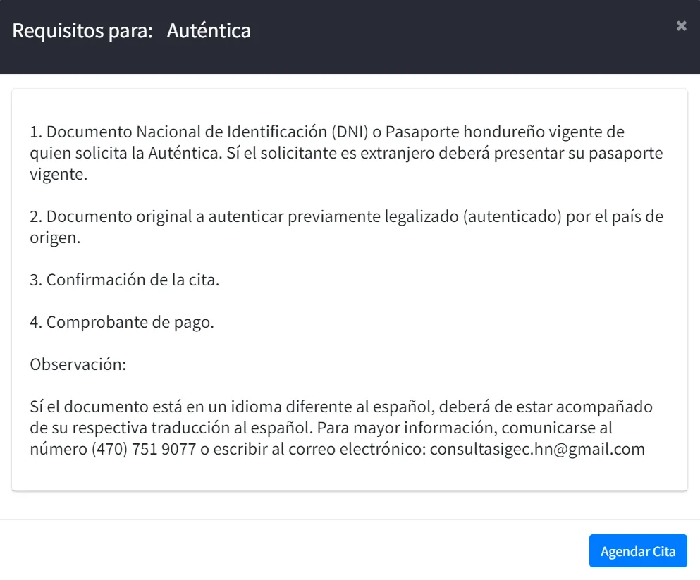 citas consulares de honduras